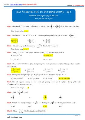 Đáp án đề thi thử tư duy định lượng Toán 12 - Đề số 8 - Nguyễn Bá Tuấn